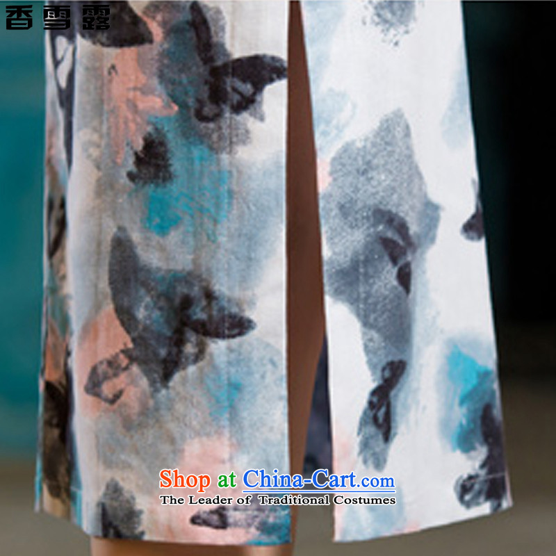 Xiangxue terrace in the autumn 2015 new retro in Short Thin Graphics   large cuff improved linen long skirt X007 qipao ink dish cuff XL, Hornsey Terrace Shopping on the Internet has been pressed.