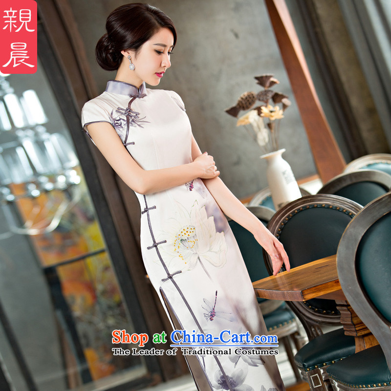 The new 2015 pro-morning long white lotus daily improved cheongsam dress female summer stylish short-sleeved cheongsam dress long L, pro-am , , , shopping on the Internet