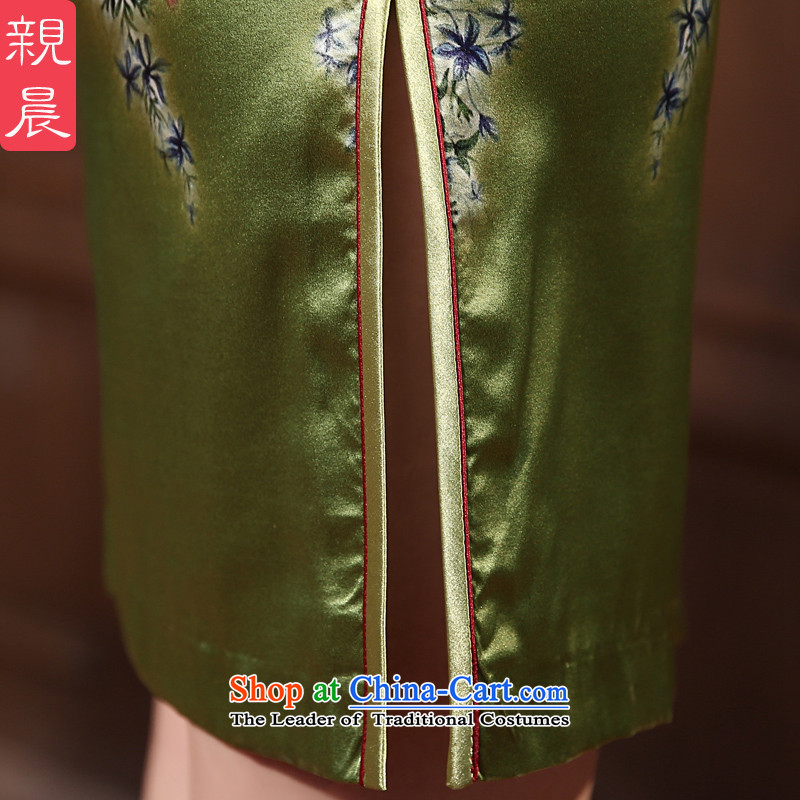 The pro-am daily new 2015 silk cheongsam dress spring and summer load retro herbs extract cheongsam dress improved stylish green S pro-am , , , shopping on the Internet