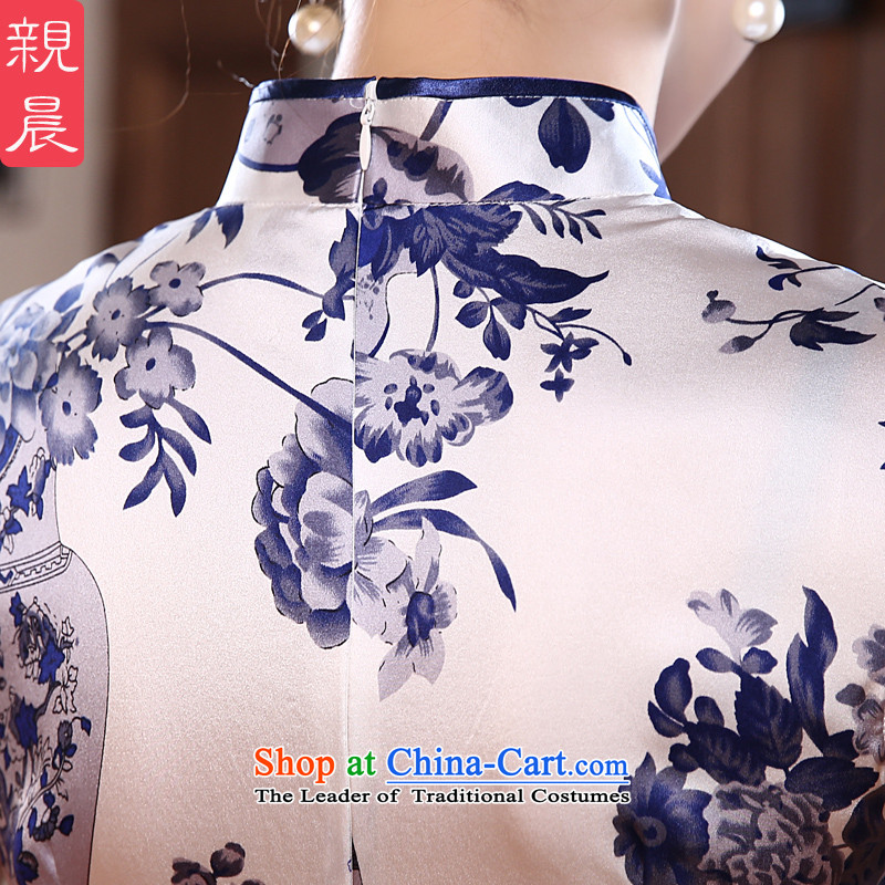 At 2015 new parent cheongsam dress summer short of Stylish retro improved porcelain heavyweight silk herbs extract short of female 3XL, pro-am , , , shopping on the Internet