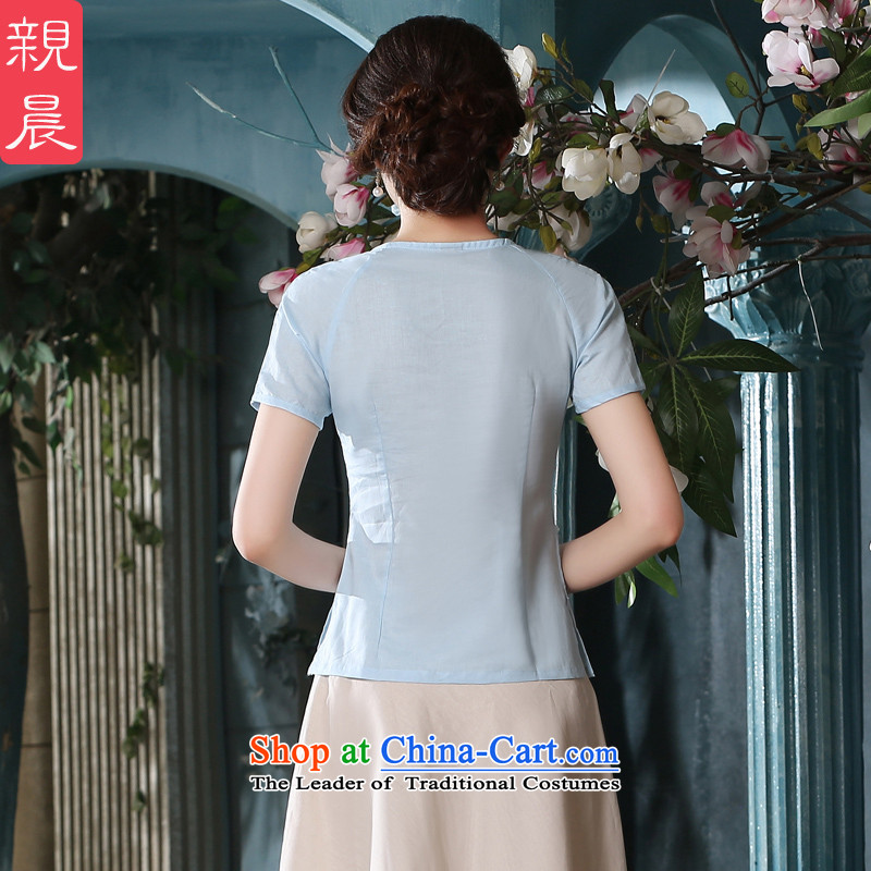 The new 2015 pro-am summer daily improved stylish short skirts retro cotton linen short-sleeved T-shirt qipao literary women +P0011 skirts , L-T-shirt morning shopping on the Internet has been pressed.