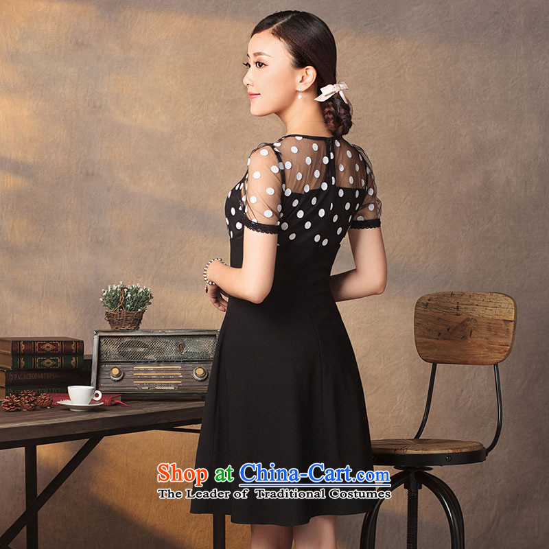 A Pinwheel Without Wind small butterfly qipao Yat skirt 2015 Summer improved stylish ethnic gauze wave point Sau San dresses black S, Yat Lady , , , shopping on the Internet