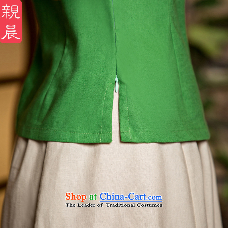 The new 2015 pro-morning short-sleeved T-shirt female summer qipao daily improved stylish Chinese cotton linen cheongsam dress shirt + M white short skirt S pro-am , , , shopping on the Internet