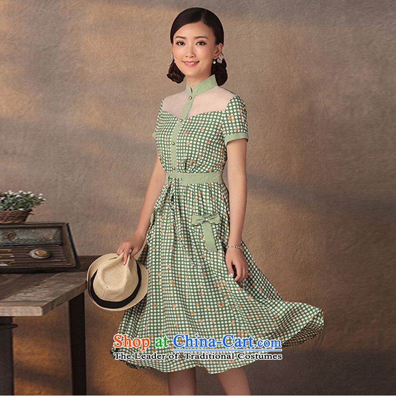 A Pinwheel Without Wind summer escape Yat dresses Summer 2015 new retro improved Sau San dot ethnic cheongsam dress water green M Yat Lady , , , shopping on the Internet
