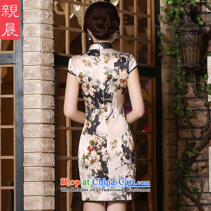 The pro-am 2015 Summer new daily improved retro skirt Fashion Sau San silk large short-sleeved qipao short of pro-morning.... 2XL, shopping on the Internet