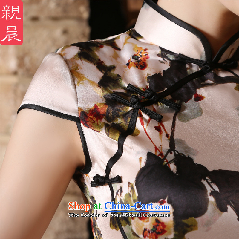 The pro-am 2015 Summer new daily improved retro skirt Fashion Sau San silk large short-sleeved qipao short of pro-morning.... 2XL, shopping on the Internet