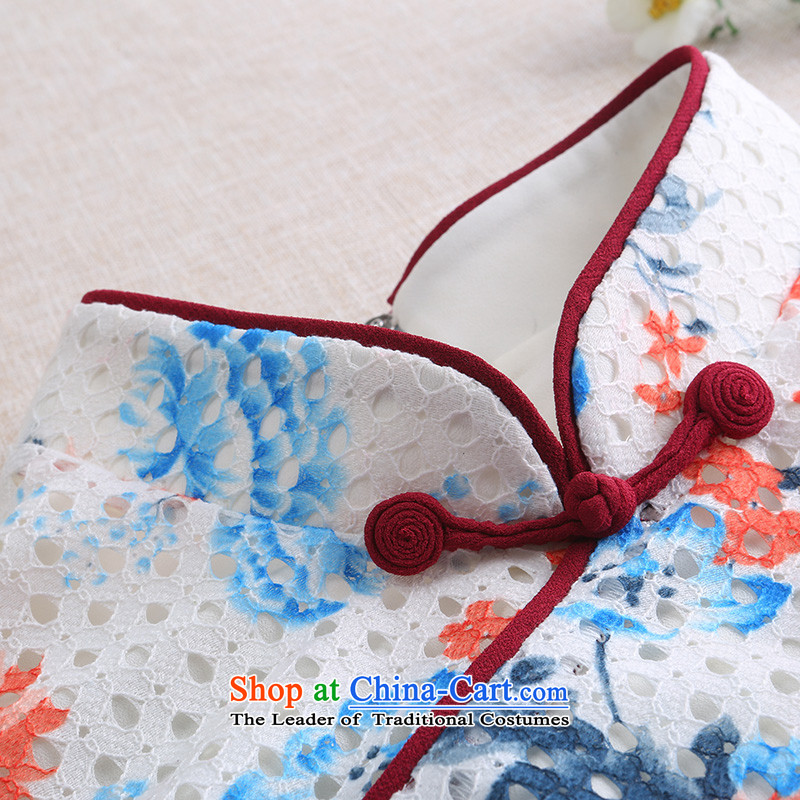 A Pinwheel Without Wind joy 2015 Yat qipao new summer retro lace cheongsam dress improved stylish stamp short of Sau San white 2XL, Yat Lady , , , shopping on the Internet