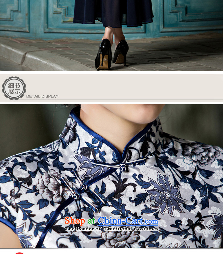 The pro-am cheongsam dress 2015 New Stylish retro-to-day improved Chinese Tang dynasty qipao shirt female summer shirt + dark blue skirt in chiffon 2XL Photo, prices, brand platters! The elections are supplied in the national character of distribution, so action, buy now enjoy more preferential! As soon as possible.
