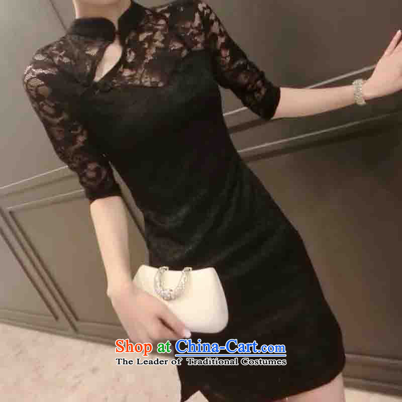 The 2015 European sites Lai Chau load new lace Sau San video thin cheongsam dress black M Lai i.e. shopping on the Internet has been pressed.