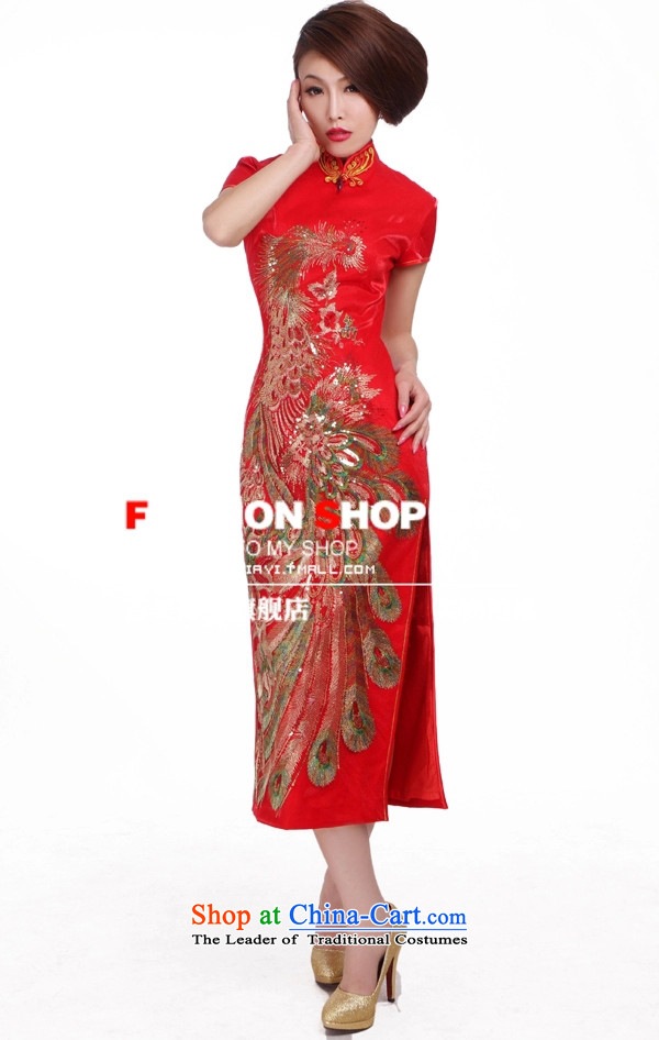 Wedding dress Kyrgyz-american married arts New Package 2015 Chinese long qipao shoulder QP341 bride qipao gown RED M picture, prices, brand platters! The elections are supplied in the national character of distribution, so action, buy now enjoy more preferential! As soon as possible.