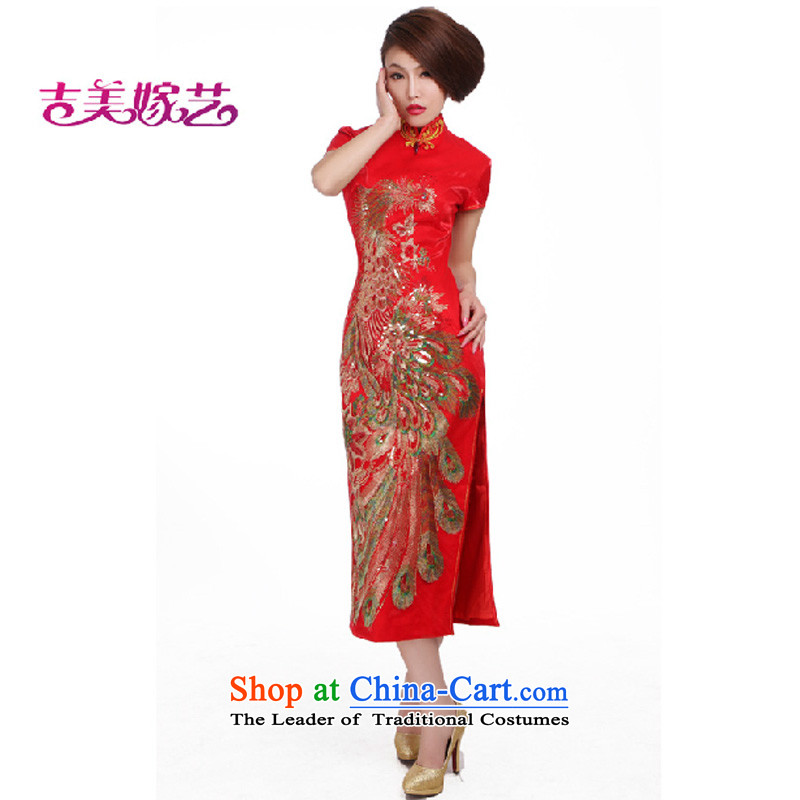 Wedding dress Kyrgyz-american married arts New Package 2015 Chinese long qipao shoulder QP341 bride qipao gown RED?M