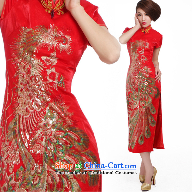 Wedding dress Kyrgyz-american married arts New Package 2015 Chinese long qipao shoulder QP341 bride qipao gown RED M Kyrgyz-american married arts , , , shopping on the Internet