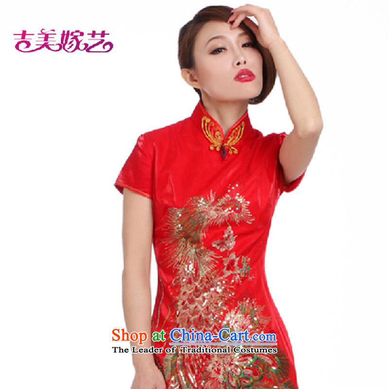 Wedding dress Kyrgyz-american married arts New Package 2015 Chinese long qipao shoulder QP341 bride qipao gown RED M Kyrgyz-american married arts , , , shopping on the Internet