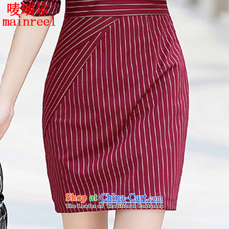 Mark riels autumn 2015 new boxed long-sleeved dresses autumn female occupations temperament Sau San streaks stylish package and forming the skirt TF1206 deep red XL, Mark Riels (mainreel) , , , shopping on the Internet