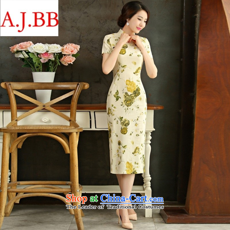 Orange Tysan _ spring and summer load retro in Short Thin Graphics   large cuff improved long cheongsam dress linen Huangmei9012 L
