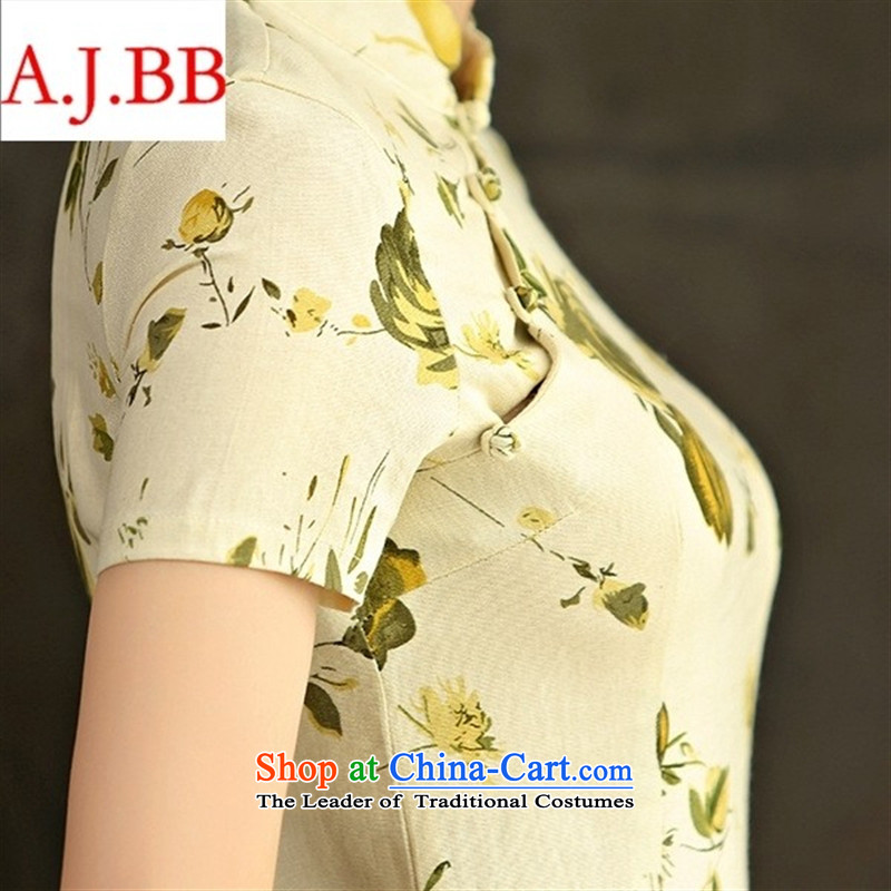 Orange Tysan * spring and summer load retro in Short Thin Graphics   large cuff improved long cheongsam dress linen Huangmei9012 L,A.J.BB,,, shopping on the Internet