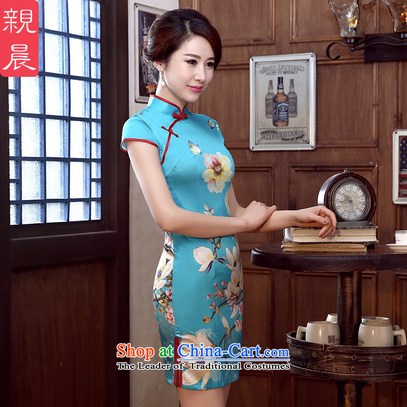 The pro-am daily new improvements by 2015 and the relatively short time, Ms. Short-sleeved heavyweight herbs extract Silk Cheongsam Dress Short of pro-morning.... 3XL, shopping on the Internet