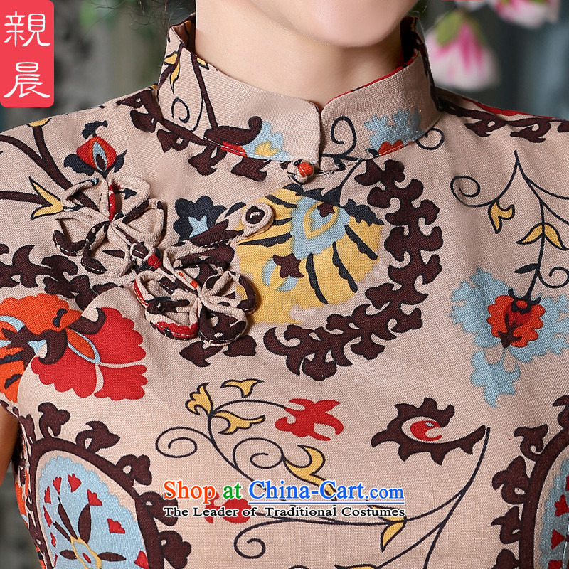 The pro-am Xia cotton linen dresses quarter new linen traditional Chinese ethnic dresses daily improved qipao shirt + T-shirt, beige short skirt S pro-am , , , shopping on the Internet