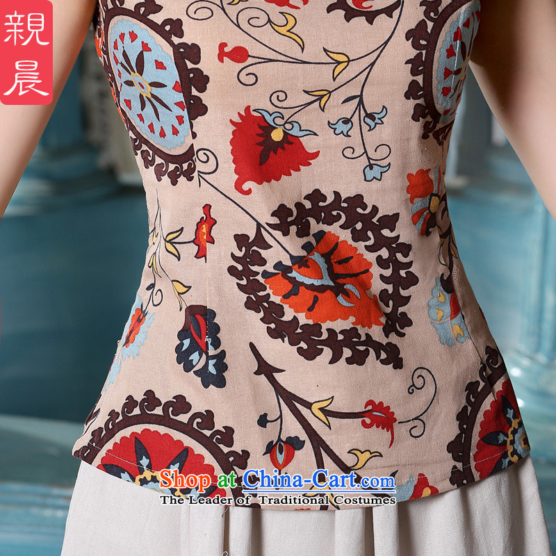 The pro-am Xia cotton linen dresses quarter new linen traditional Chinese ethnic dresses daily improved qipao shirt + T-shirt, beige short skirt S pro-am , , , shopping on the Internet