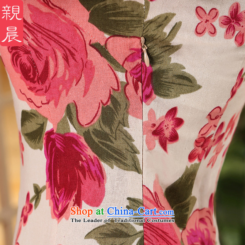 The pro-am new cheongsam dress 2015 summer day-to-day, Stylish retro short of improved cotton linen cheongsam dress short of pro-morning.... 2XL, shopping on the Internet