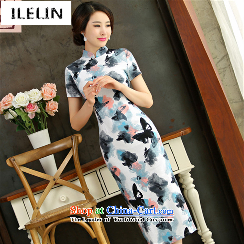 Mr Ronald, Retro improvements ILELIN2015 cotton linen national wind in Long of the forklift truck qipao Linen Dress qipao arts of the Republic of Korea Air-dress if blue S,ILELIN,,, shopping on the Internet
