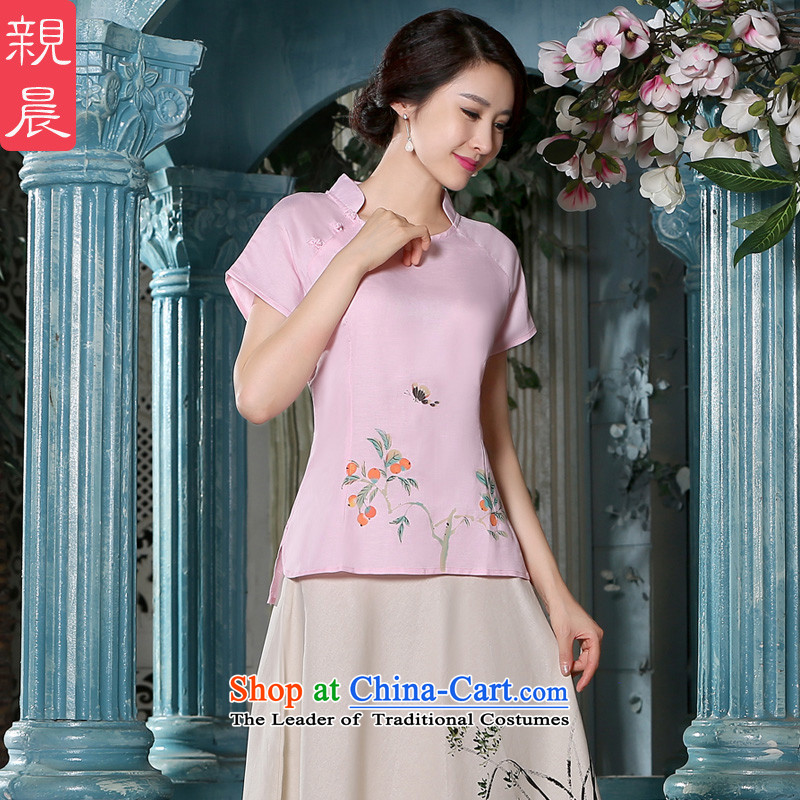 The pro-am qipao shirt new daily 2015 Summer improved stylish cotton linen cheongsam dress female Chinese Tang blouses +P0011 skirt?S