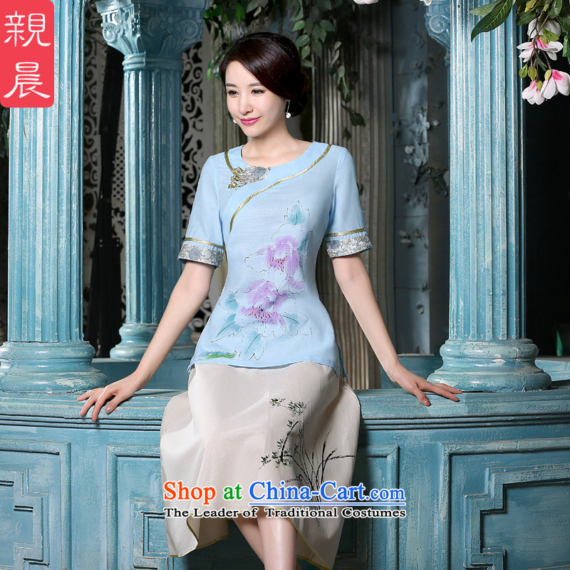 The pro-am qipao new 2015 Fall/Winter Collections of nostalgia for the improvement of the day-to-day cotton linen flax in ethnic long shirts +P0011 T-shirt , pro-morning.... skirts shopping on the Internet