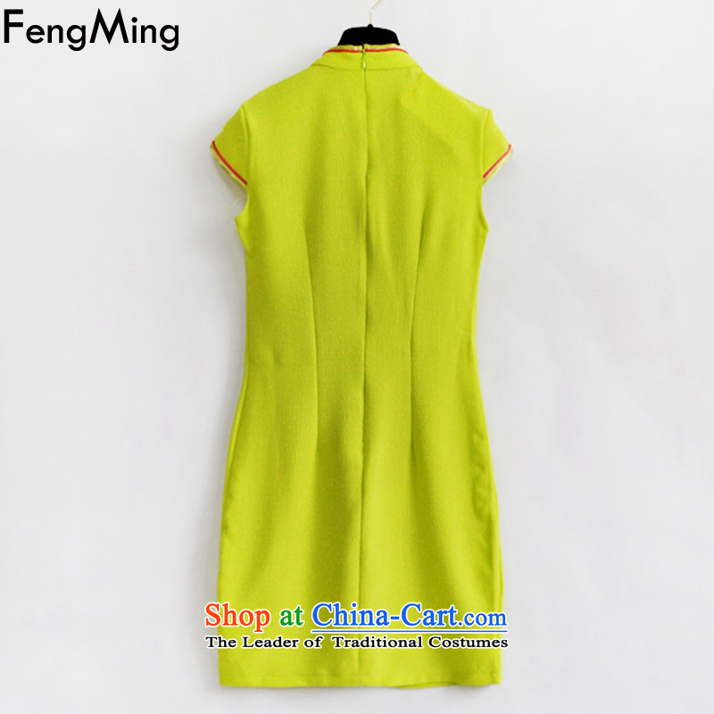 Hsbc Holdings Plc 2015 Summer Ming heavy industry tray clip name Yuan China wind flower embroidery stereo Sau San cheongsam dress yellow S, HSBC Holdings plc (fengming ming) has been pressed shopping on the Internet