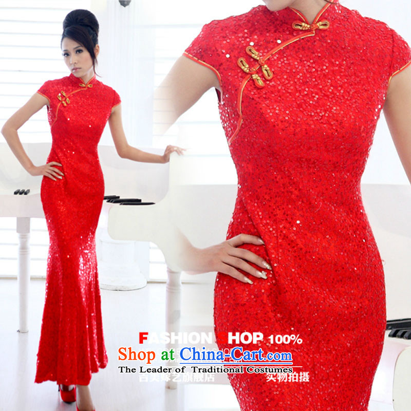 The hot sales of new elections as soon as possible, US-married arts improved on-chip ultra-compact flash red long colorful graphics thin cheongsam QP108 RED XL, Kyrgyz-US married arts , , , shopping on the Internet