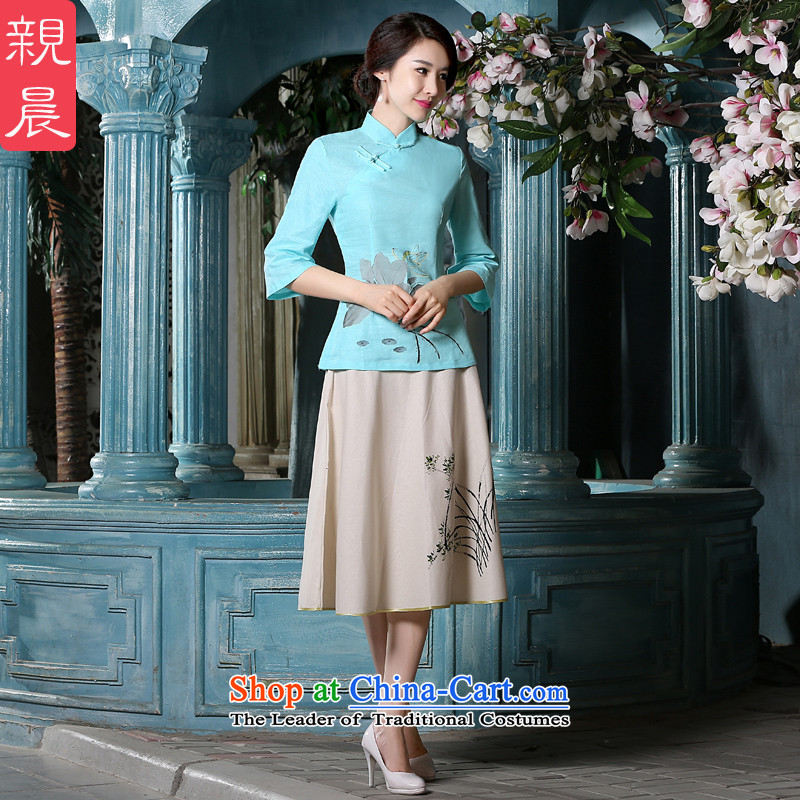 The pro-am new daily qipao shirt 2015 Fall/Winter Collections improved stylish Tang Dynasty Chinese cotton Linen Dress Shirt +P0011 skirts , M, PRO-AM , , , shopping on the Internet