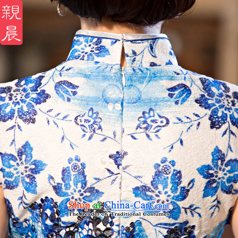 The new 2015 pro-morning improved stylish lace cheongsam dress daily Ms. summer long short-sleeved cheongsam dress long M, PRO-AM , , , shopping on the Internet