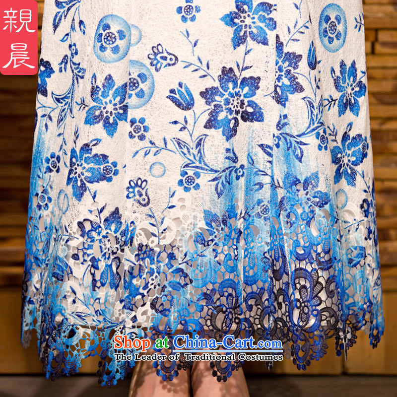 The new 2015 pro-morning improved stylish lace cheongsam dress daily Ms. summer long short-sleeved cheongsam dress long M, PRO-AM , , , shopping on the Internet