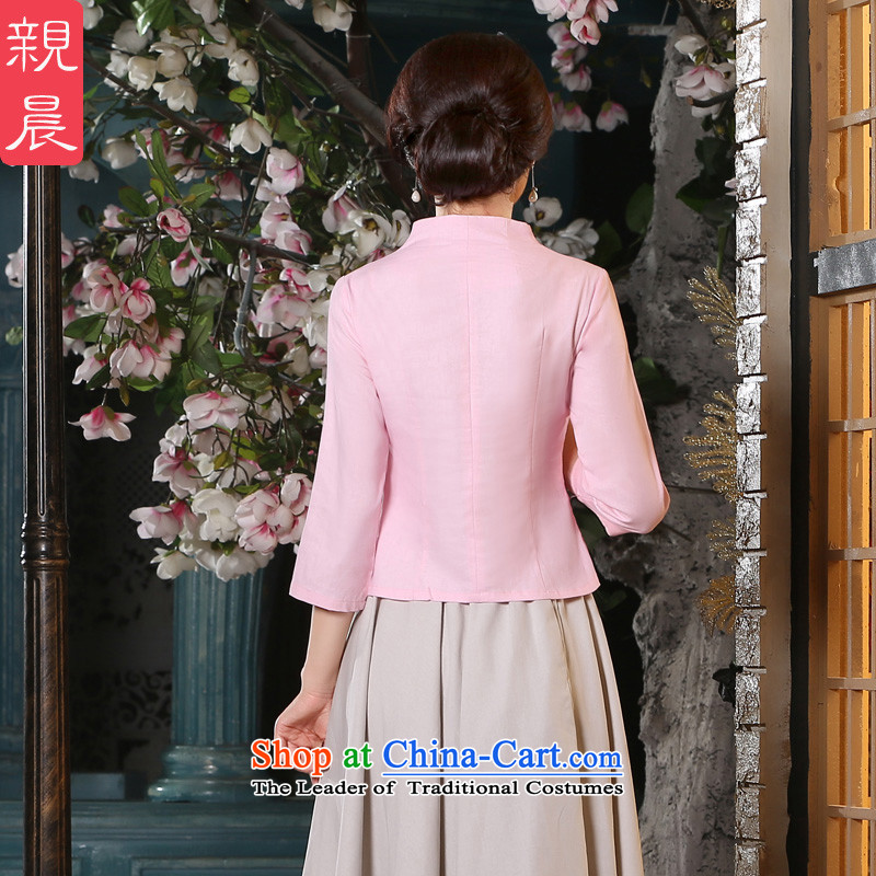The pro-am new cotton linen dresses in long shirts skirt 2015 Fall/Winter Collections improved stylish daily cheongsam dress shirt + in beige skirt S, pro-am , , , shopping on the Internet