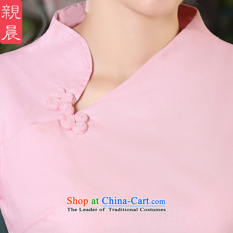 The pro-am new cotton linen dresses in long shirts skirt 2015 Fall/Winter Collections improved stylish daily cheongsam dress shirt + in beige skirt S, pro-am , , , shopping on the Internet