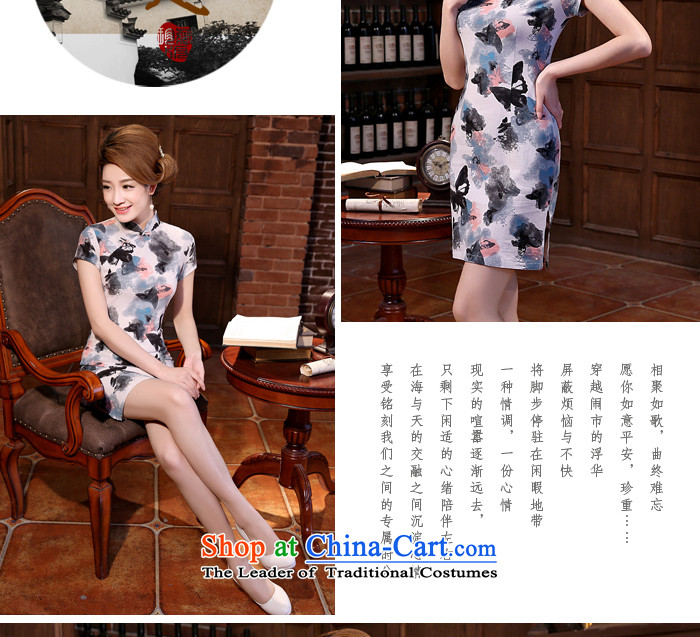 【 pro-am- 2015 new summer daily cotton linen retro Sau San improved temperament skirt short skirt ink QIPAO) Butterfly 2XL-46 picture, prices, brand platters! The elections are supplied in the national character of distribution, so action, buy now enjoy more preferential! As soon as possible.