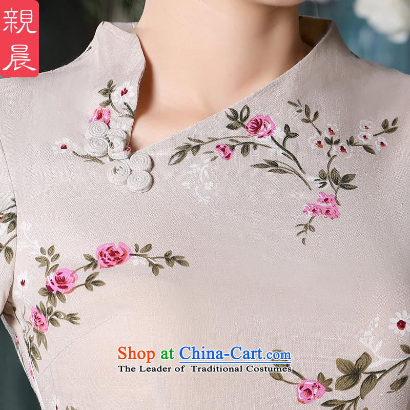 The pro-am qipao T-shirt with the summer and fall of 2015 cotton linen flax retro improved daily Tang Gown of ethnic Han-T-shirt + beige long skirt XL, pro-am , , , shopping on the Internet