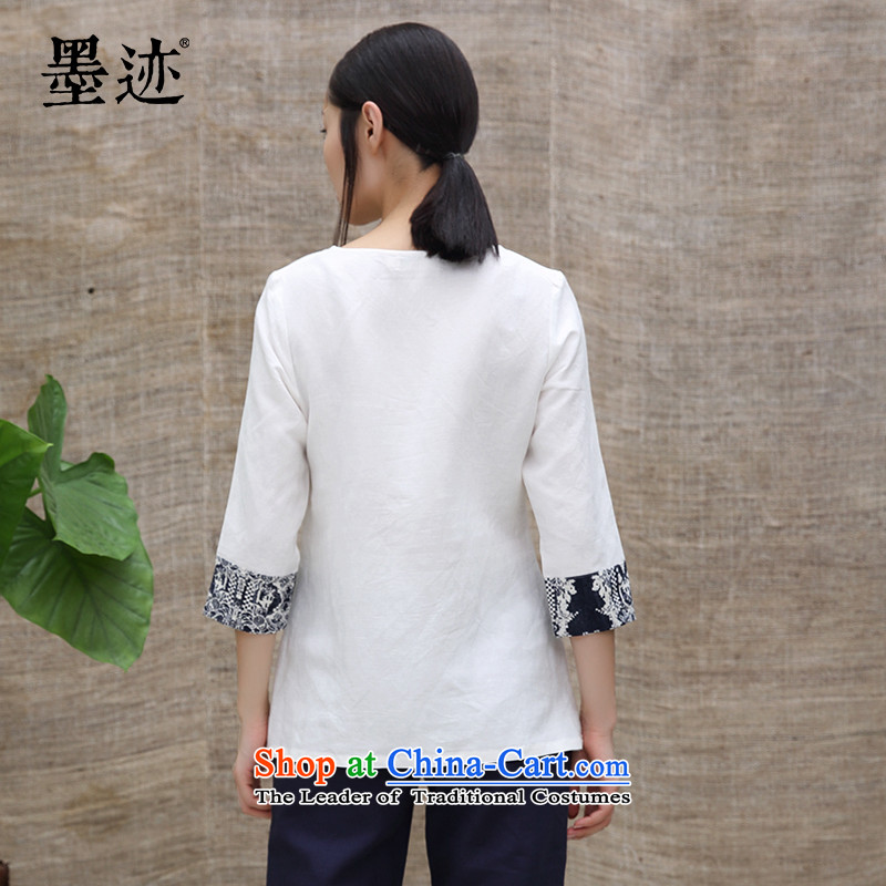 Summer 2015 new ink cotton linen cloth hand-painted orchid linen china wind female literary art fashion white L Fan ink has been pressed shopping on the Internet