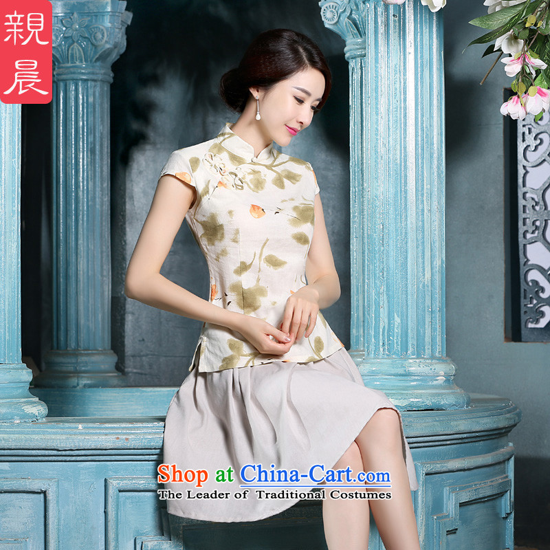 The pro-am summer new cotton linen dress retro improvements 2015 Daily Tang ethnic Han-short-sleeved T-shirt + T-shirt, beige qipao short skirts 2XL, pro-am , , , shopping on the Internet
