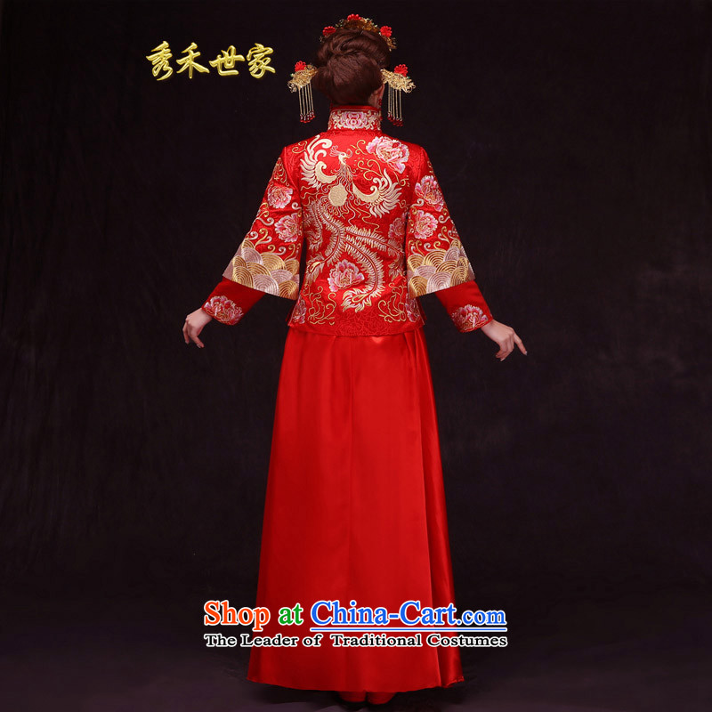 Sau Wo Saga Soo Wo Service Chinese Antique bride-soo Wo Service married women serving costume wedding gown bows long-sleeved red dragon and the use of women's dresses + a set of model with head ornaments , Sau Wo M of the Paridelles shopping on the Intern
