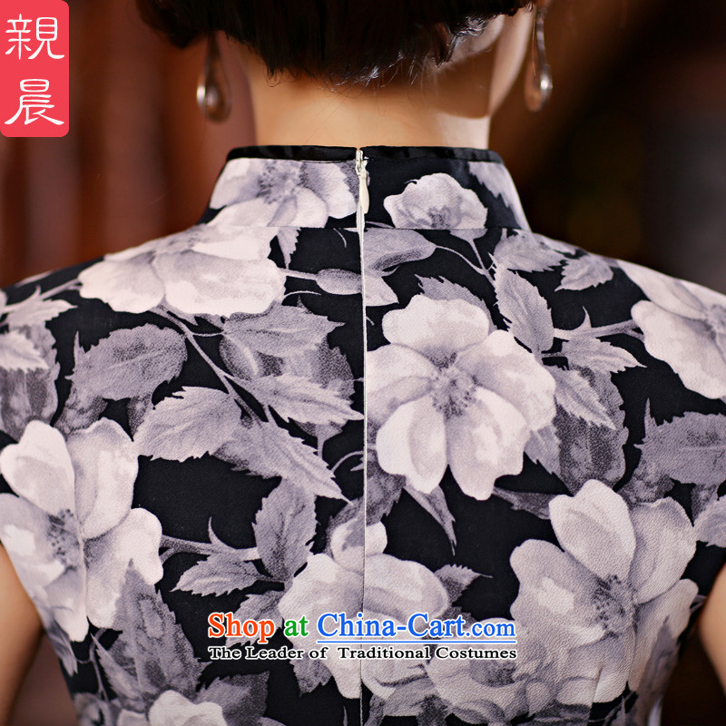 At 2015 new pro-summer daily retro style qipao length skirts improvement of Sau San, short-sleeved dresses TZM-1002 black on white flower cheongsam ,L,pro-am , , , shopping on the Internet