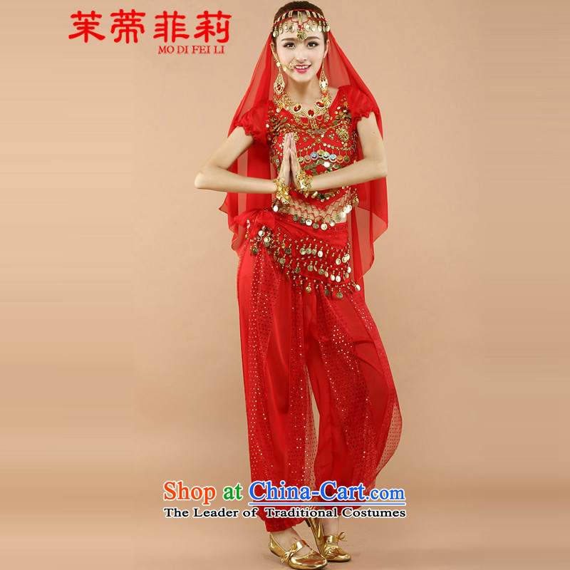 Energy Tifi Li Indian dance wearing 2015 new adult belly dance show Red 7 piece set service