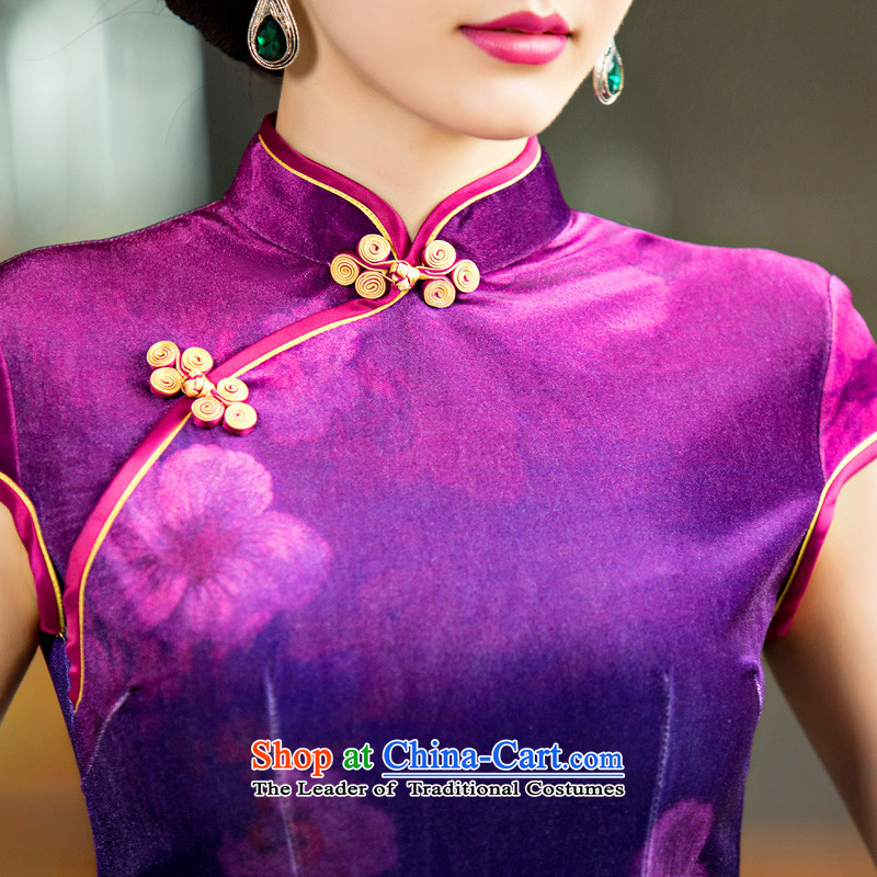 The Syrian name2-hour velvet cheongsam dress 2015 new daily retro summer Sau San qipao short stylish improved women's dresses , L, Syria has been pressed time shopping on the Internet
