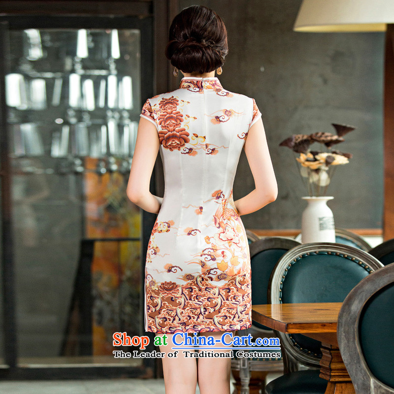 Time the new ink painting 2015 Syria cheongsam dress Stylish retro China wind-day short-sleeved video thin genuine cheongsam ,L,Ms. Time Syrian shopping on the Internet has been pressed.