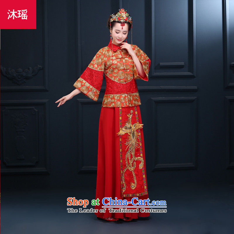 Bathing in the new 2015 2892 5481 Direct badges of marriage solemnisation services wo Chinese brides Soo-dress and Phoenix use red bows to Tang dynasty wedding gown marriage autumn and winter larger embroidery on his breast RED M chest 96CM, Mu Yao , , ,