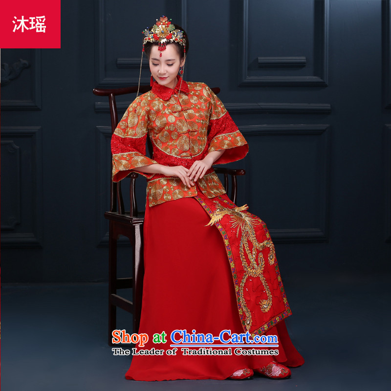 Bathing in the new 2015 2892 5481 Direct badges of marriage solemnisation services wo Chinese brides Soo-dress and Phoenix use red bows to Tang dynasty wedding gown marriage autumn and winter larger embroidery on his breast RED M chest 96CM, Mu Yao , , ,