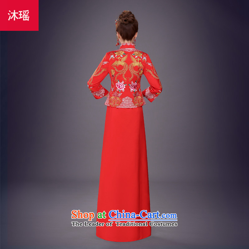 Bathing in the marriage solemnisation Sau Wo Yiu-Chinese dragon use red dress bride bows Tang Dynasty to the wedding dress marriage qipao Sau San autumn and winter larger embroidery on his breast Primary Five well red L - chest 92cm, Mu Yao , , , shopping