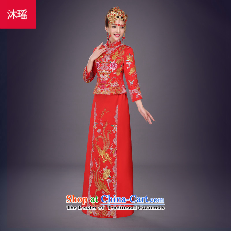 Bathing in the marriage solemnisation Sau Wo Yiu-Chinese dragon use red dress bride bows Tang Dynasty to the wedding dress marriage qipao Sau San autumn and winter larger embroidery on his breast Primary Five well red L - chest 92cm, Mu Yao , , , shopping