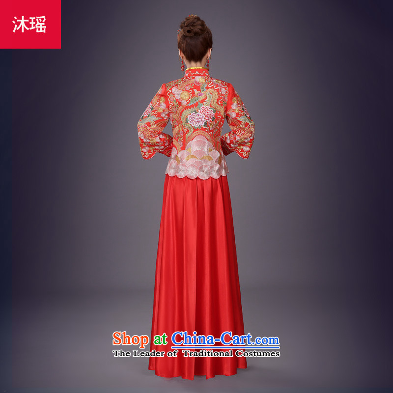 Bathing in the marriage solemnisation Sau Wo Yao Services 2015 new bride of Chinese dragon dress use red bows to Tang dynasty wedding gown marriage 2 piece autumn and winter larger embroidery on his breast red S breast 82CM, Mu Yao , , , shopping on the I