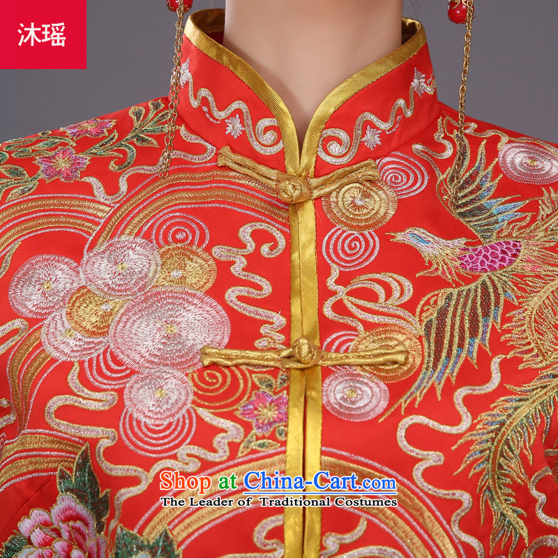 Bathing in the marriage solemnisation Sau Wo Yao Services 2015 new bride of Chinese dragon dress use red bows to Tang dynasty wedding gown marriage 2 piece autumn and winter larger embroidery on his breast red S breast 82CM, Mu Yao , , , shopping on the I