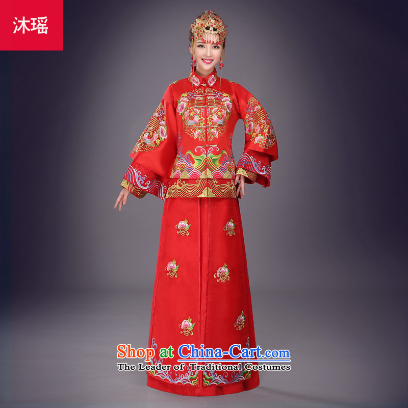 Bathing in the new 2015 Yiu Sau Wo Service marriage solemnisation autumn and winter Chinese dragon use red dress bride bows Tang Dynasty to the wedding dress marriage 2 piece-soo and larger female RED M chest 94CM, Mu Yao , , , shopping on the Internet